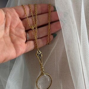 Vintage-Style Gold Magnifier Pendant Necklace - Women Jewelry 19”